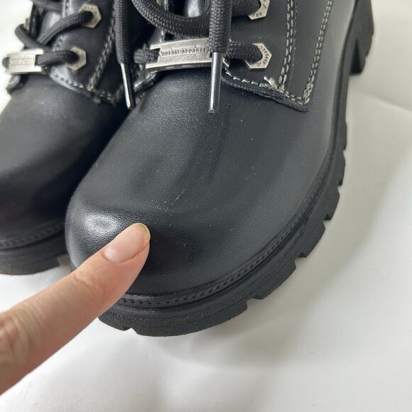 Motorcycle Ankle Boots Women’s 8 Zipper Black Lace-up Biker Boots Low Heel - Picture 3 of 8